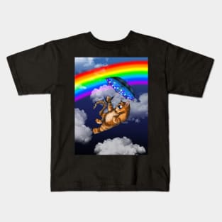 ginger cat with a rainbow Kids T-Shirt